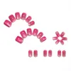Uñas Postizas Desmontables Color Sólido Simple Forma Cuadrada Corta Ojo de Gato Gradiente Rojo Rosa