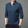 Camiseta Transpirable para Hombre de Otoño, Nueva Camisa Polo de Manga Larga de Color Sólido sin Costuras para Hombres de Mediana Edad, Casual, a la Moda, Versátil