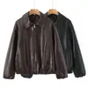 Chaqueta de cuero transfronteriza europea y americana con cuello de solapa, holgada y elegante, chaqueta con cremallera para mujer, única y moderna, cuero versátil de estilo europeo y americano