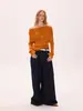 MOKACAKE2026 Otoño/Invierno Nuevo Suéter de Punto de Lana para Mujer Naranja-Naranja Hombro Diagonal Un Solo Hombro Estilo Perezoso Sentido del Diseño Top