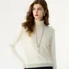 Camisa base de tricô de cashmere, cor sólida da moda, manga longa, gola alta, quente e macia, estilo coreano, roupa casual feminina de outono e inverno