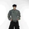 Chaqueta Vaquera Corta Retro Otoño Temprano Desgastada Lavada Hombrera Chaqueta Metálica Sin Cuello Hombre 2026 Chic