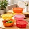 Colador de Plástico Redondo Rectangular con Tapa Cesta de Almacenamiento de Frutas y Verduras para el Hogar Cesta para Lavar Verduras cesta de verduras
