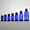 Botella de aceite esencial azul en stock, botella de vidrio con gotero de 5 ml a 100 ml, botella de viaje con esencia líquida.