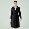 Abrigo de lana de doble cara para mujer, largo por encima de la rodilla, otoño/invierno 2026, cuello de solapa, cintura con cinturón, abrigo de lana de alta gama