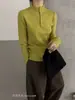 Atacado transfronteiriço suéter de malha simples estilo coreano com gola alta meia feminina outono e inverno slim fit com meia-botão top base temperamento