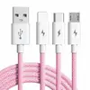 Cable trenzado de tres en uno tipo macarón es adecuado para línea de carga de teléfono móvil tres en uno Apple Huawei Android línea de datos de carga rápida