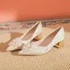 Francés Puro Tacón Bajo Zapatos de Tacón Alto Mujer Belleza Superior Elegante Yema de Perla Tacón Grueso Pies No Cansados Zapatos de Salón Zapatos de Vestir para Banquetes