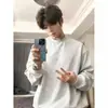 Sudadera Cleanfit para hombre de forro polar gris jaspeado, camiseta de manga larga de peso pesado estilo americano para otoño e invierno, corte regular en los hombros, ideal como capa interior