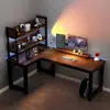 Escritorio de Gaming de Esquina Escritorio de Computadora Escritorio de Escritorio Hogar Doble Escritorio Estantería Mesa de Esquina para Dormitorio Escritorio de Oficina Mesa de Trabajo