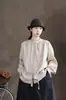 Outono Nova Artística Retro Original Feminino Fragrante Bege Linho Solto Textura Feminina Casual Camisa Chinesa