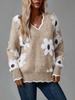 Otoño e Invierno Nuevo Jersey de Punto Jacquard con Cuello en V de Encaje Anti-Mink Exportación de Amazon Tejido de Punto Casual Transfronterizo Europeo y Americano