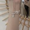 Design original pulseira de contas de prata de camada dupla com cartão de letra fivela de segurança estilo frio moda pulseira simples