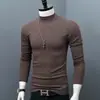Cuello Alto Manga Larga Capa Interior Base para Hombre Ajustado Camiseta Simple Otoño/Invierno Color Sólido Talla Grande Ropa Interior Térmica Cálida Streetwear