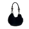 2025 Nuevo Bolso de Axila de Imitación Piel de Conejo Diseño de Nicho para Mujer Bolso de Mano con Cuentas Bolso Mini de Media Luna de Moda Relleno