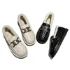Zapatos de Algodón PU Impermeables de Invierno para Mujer, con Forro Polar Añadido y Suela Engrosada, Adecuados para Uso en Exteriores, Mocasines Planos Cálidos, Zapatos Perezosos de Deslizamiento para el Hogar