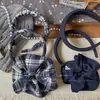 Nuevo Coletero Azul a Cuadros Estilo Coreano para Niñas, Lazo de Tela Hecho a Mano para Moño con Diadema de Corona Alta para Mujeres