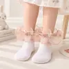 Calcetines de encaje mullidos para niñas transfronterizos, calcetines de princesa para baile, calcetines transpirables para niños, calcetines cortos dulces de encaje floral, al por mayor