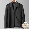 Jaqueta Masculina Outono/Inverno 2026, Gola Reversível, Versão com Zíper, 100% Lã, Estilo Business para Jovens e Meia-Idade, Estilo Old Money, Casaco Curto, Tendência