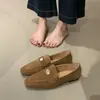 Zapatos planos de corte bajo con punta cuadrada estilo coreano para mujer, colección otoño 2026, chic de dinero viejo, inspirados en Birkenstock, mocasines metálicos de suela plana para mujeres jóvenes
