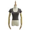 Verão Sexy Hot Girl Estilo Baixo U-pescoço Manga Curta Cor Sólida Estiramento Base Apertada T-Shirt Puro Estilo Top Curto
