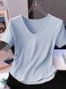 Camiseta Modal para Mujer, Modelo Nuevo Verano 2026, Diseño Estilo Coreano con Pliegues Dobles Laterales, Ceñida a la Cintura, Top Adelgazante de Manga Corta con Cuello en V