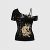 Moda Femenina 2026 Nuevo Estilo Ins Tendencia de Calle Alta Harajuku Estampado Camiseta de un Hombro Ropa Transfronteriza Gótica