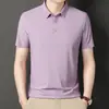Camisa polo de manga curta 2023 Verão nova masculina de meia-idade cor sólida gola de lapela Fina Seda de Gelo Camiseta uma geração de cabelo