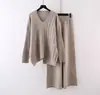 Otoño e Invierno 2026 Nuevo Estilo Europeo y Americano Transfronterizo Suéter Pulóver Moda Punto Holgado Pantalones de Pierna Ancha Conjunto de Dos Piezas para Mujer