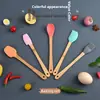 Mini Set de Espátulas de Silicona para Hornear Infantil con Mango de Madera, Brocha para Aceite, Cuchara para Ensalada, Juego de 5 Piezas