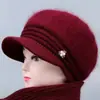 Inverno Novo Estilo À Prova de Vento Forrado com Lã Chapéu de Lã Tricotado Língua de Pato para Idosos e Vovó, Mães de Meia-Idade e Idosas Chapéu Quente de Lã de Coelho