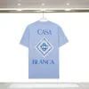 Nueva camiseta de manga corta Casablanca, marca de tendencia nicho, puerta azul fantasía única con letra roja "casa" impresa