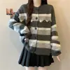 Ropa transfronteriza para mujer de talla grande, abrigo suéter tejido a ganchillo hecho a mano tridimensional de estilo coreano con bloques de color, nuevo cárdigan de punto a rayas para otoño e invierno