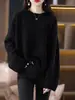 Suéter casual de punto redondo de estilo perezoso para otoño e invierno para mujer, top de punto pullover holgado de color liso a la moda A14295