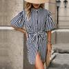 Estação independente da Amazon transfronteiriça 2024 verão nova moda europeia e americana camisa listrada feminina vestido de comércio exterior
