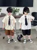 Conjunto de Camisa para Niños, Estilo Veraniego Delgado, Elegante Traje Estilo Academia para Niños, Atuendo de Verano para Niños, Ropa de Manga Corta para Bebé, Moderno
