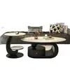 Mesa de centro de mármol estilo italiano de lujo ligero, mesa de té color crema, diseño popular y moderno para salas de estar del hogar, adecuada para apartamentos de alquiler