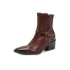 Botines Chelsea de Piel Lavada Talla Grande 40-42 Otoño/Invierno 2026 Tacón Medio Grueso Hebilla Punta Cuadrada Piel Genuina Botines Tobillo Mujer