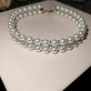 Collar de Zirconia Perla Chapado en Oro Real de 18 Quilates para Mujer, Cadena para Clavícula de Diseño Único, Gargantilla Versátil para Vestido