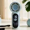 Mini Ventilador de Turbina Portátil com Display Digital, Luz LED, Carregamento USB, Longa Duração da Bateria, Ventilador Portátil para Exterior com Cordão