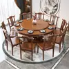 Nova Mesa de Jantar Redonda de Madeira Maciça Estilo Chinês com Cadeiras, Mesa de Jantar Redonda para Uso Doméstico, Mesa Redonda com Mesa Giratória, Mesa Redonda Grande com Fogão de Indução para Restaurante