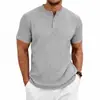 2026 Camiseta Henley de Verano para Hombre con Textura, Cuello Henley, Manga Corta, Elástica, Casual, Holgada