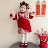 Conjunto de Ano Novo Espesso Estilo Chinês Novo para Meninas 2026 Novo Conjunto de Inverno Infantil Estilo Tradicional Chinês Vestido Cheongsam para Bebê Menina