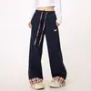 Pantalones de chándal con estampado de Dachshund, patchwork a cuadros estilo americano y dobladillos enrollados, pantalones casuales holgados de pierna ancha hasta el suelo para mujer