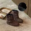 Botas da Moda Versáteis com Solado Plano e Franzidos Estilo Coreano Outono 2026 para Crianças