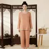 Pijama de Algodón Puro Teñido en Hilo para Mujer de Primavera y Otoño, Conjunto de Manga Larga y Pantalón Largo, Estilo Chino Retro Holgado Tallas Grandes Ropa de Casa
