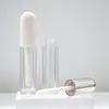 Botella de gloss transparente con tapa blanca simple, tubo redondo transparente para gloss, botella vacía de aceite para labios, disponible para venta al por mayor y como envases rellenables, empaque cosmético