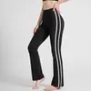 Pantalones de yoga de cintura alta, que realzan las caderas, ligeramente acampanados, con efecto adelgazante, con rayas verticales en contraste, diseñados para fitness y deportes, disponibles en tallas grandes para mujer, con pierna ligeramente acampanada