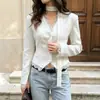 Blazer de renda branca estilo francês suave transfronteiriço europeu e americano para mulheres, jaqueta de terno slim fit outono e inverno 2026
