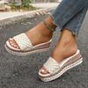 Pantuflas Planas para Ropa de Exterior de Mujer Verano 2025 Nuevo Estilo Planas Perezosas de una Sola Tira Perla Pequeño Aroma Sandalias Casuales para Exteriores